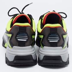Valentino Black/Neon Green Leather and Mesh Climber Low-Top Sneakers Size 39