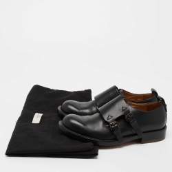 Valentino Black Leather Hard Walk Monk Strap Derby Size 40.5