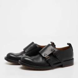 Valentino Black Leather Hard Walk Monk Strap Derby Size 40.5