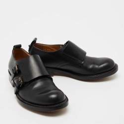 Valentino Black Leather Hard Walk Monk Strap Derby Size 40.5