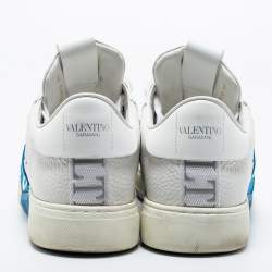Pre Owned Valentino White/Blue Leather Paneled Sneakers Size 45
