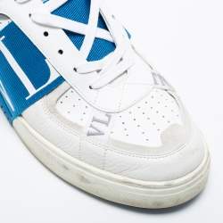 Pre Owned Valentino White/Blue Leather Paneled Sneakers Size 45