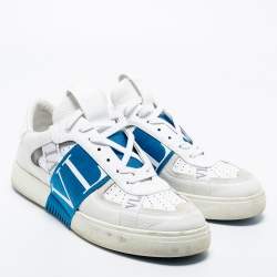 Pre Owned Valentino White/Blue Leather Paneled Sneakers Size 45