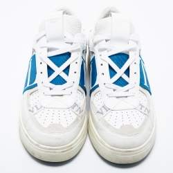 Pre Owned Valentino White/Blue Leather Paneled Sneakers Size 45