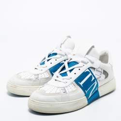 Pre Owned Valentino White/Blue Leather Paneled Sneakers Size 45