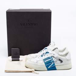 Pre Owned Valentino White/Blue Leather Paneled Sneakers Size 45