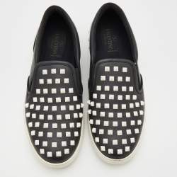 Valentino Black Leather Rockstud Slip On Sneakers Size 43