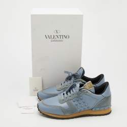 Valentino Light Blue Suede And Leather Rockstud Low Top Sneakers Size 41
