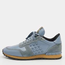 Valentino Light Blue Suede And Leather Rockstud Low Top Sneakers Size 41