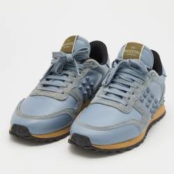 Valentino Light Blue Suede And Leather Rockstud Low Top Sneakers Size 41