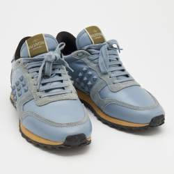 Valentino Light Blue Suede And Leather Rockstud Low Top Sneakers Size 41
