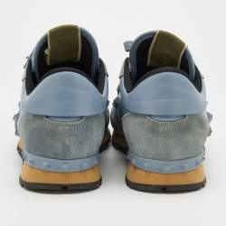 Valentino Light Blue Suede And Leather Rockstud Low Top Sneakers Size 41