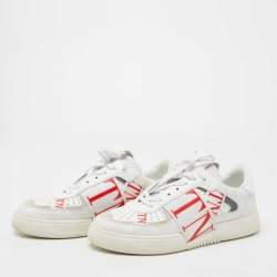 Pre Owned Valentino White/Grey Suede And Leather Lace Up Sneakers Size 41