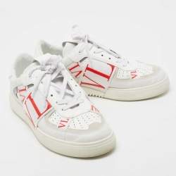 Pre Owned Valentino White/Grey Suede And Leather Lace Up Sneakers Size 41