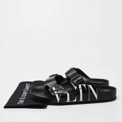 Pre Owned Valentino x Birkenstock Black Leather Flat Slides Size 45