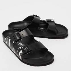 Pre Owned Valentino x Birkenstock Black Leather Flat Slides Size 45