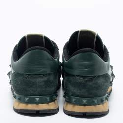 Valentino Green Leather and Suede Rockrunner Lace Up  Sneakers Size 42