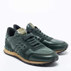 Valentino Green Leather and Suede Rockrunner Lace Up  Sneakers Size 42