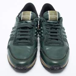 Valentino Green Leather and Suede Rockrunner Lace Up  Sneakers Size 42