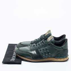 Valentino Green Leather and Suede Rockrunner Lace Up  Sneakers Size 42