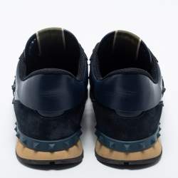 Valentino Navy Blue Suede And Leather Rockrunner Sneakers Size 45.5
