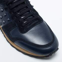 Valentino Navy Blue Suede And Leather Rockrunner Sneakers Size 45.5