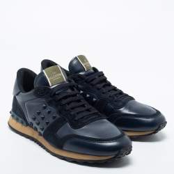 Valentino Navy Blue Suede And Leather Rockrunner Sneakers Size 45.5