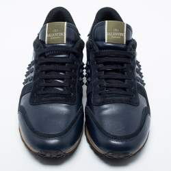 Valentino Navy Blue Suede And Leather Rockrunner Sneakers Size 45.5