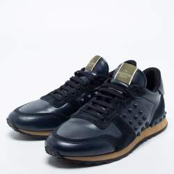 Valentino Navy Blue Suede And Leather Rockrunner Sneakers Size 45.5