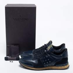 Valentino Navy Blue Suede And Leather Rockrunner Sneakers Size 45.5