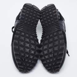 Pre Owned Valentino Black Camouflage Print Leather, Canvas and Suede Rockrunner Low-Top Sneakers Size 40