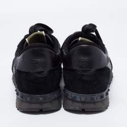 Pre Owned Valentino Black Camouflage Print Leather, Canvas and Suede Rockrunner Low-Top Sneakers Size 40