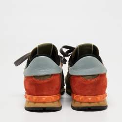 Pre Owned Valentino Multicolor Camouflage Print Leather, Canvas and Suede Rockrunner Low-Top Sneakers Size 40