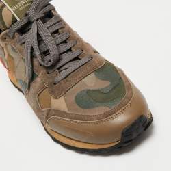Pre Owned Valentino Multicolor Camouflage Print Leather, Canvas and Suede Rockrunner Low-Top Sneakers Size 40