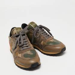 Pre Owned Valentino Multicolor Camouflage Print Leather, Canvas and Suede Rockrunner Low-Top Sneakers Size 40