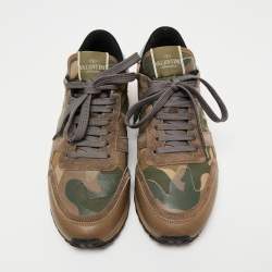 Pre Owned Valentino Multicolor Camouflage Print Leather, Canvas and Suede Rockrunner Low-Top Sneakers Size 40
