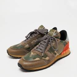 Pre Owned Valentino Multicolor Camouflage Print Leather, Canvas and Suede Rockrunner Low-Top Sneakers Size 40