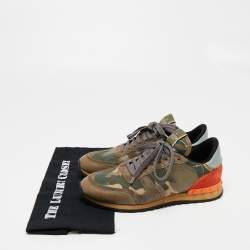 Pre Owned Valentino Multicolor Camouflage Print Leather, Canvas and Suede Rockrunner Low-Top Sneakers Size 40