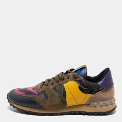 Valentino Multicolor Comflouge Print Leather and Suede Rockrunner Sneakers Size 41