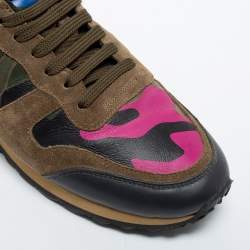 Valentino Multicolor Comflouge Print Leather and Suede Rockrunner Sneakers Size 41