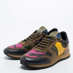 Valentino Multicolor Comflouge Print Leather and Suede Rockrunner Sneakers Size 41