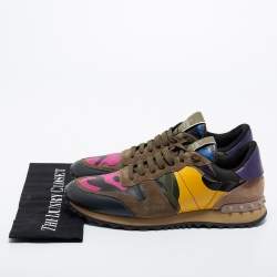 Valentino Multicolor Comflouge Print Leather and Suede Rockrunner Sneakers Size 41