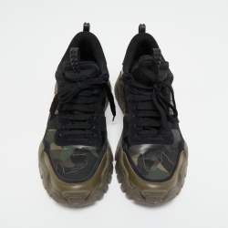 Valentino Black/Olive Green Camo Print Canvas, Leather and Suede Rockrunner Plus Sneakers Size 42.5