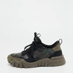 Valentino Black/Olive Green Camo Print Canvas, Leather and Suede Rockrunner Plus Sneakers Size 42.5