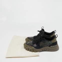 Valentino Black/Olive Green Camo Print Canvas, Leather and Suede Rockrunner Plus Sneakers Size 42.5