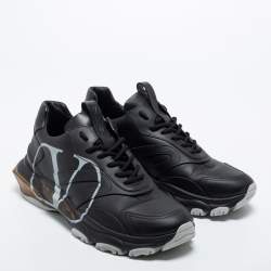 Pre Owned Valentino Black Leather Bounce Sneakers Size 42 
