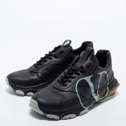 Pre Owned Valentino Black Leather Bounce Sneakers Size 42 
