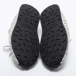 Pre Owned Valentino Grey/White Knit Fabric Lace Up Sneakers Size 43.5