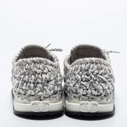Pre Owned Valentino Grey/White Knit Fabric Lace Up Sneakers Size 43.5