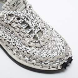 Pre Owned Valentino Grey/White Knit Fabric Lace Up Sneakers Size 43.5